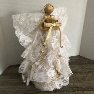 Vtg Handmade Straw Angel with Lace Dress